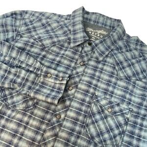 Wrangler Retro Premium Shirt Mens XXL Blue Plaid Pearl Snap Western Long‎ Sleeve